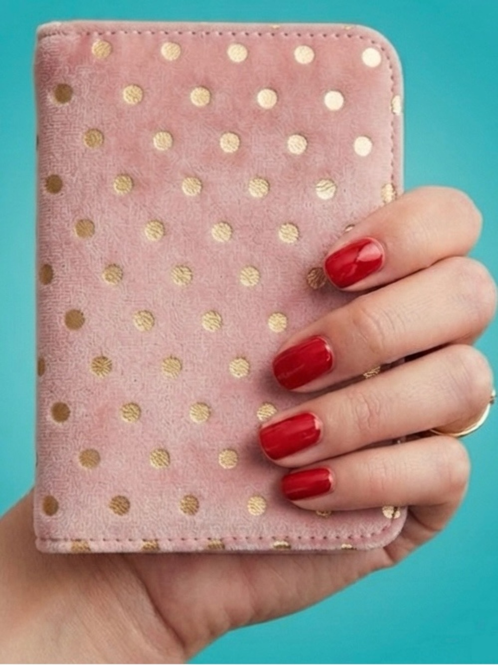 PASSPORT DUEX LUX SUEDE Gold Polka Dot Passport Case
